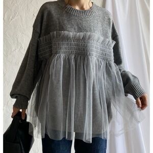 Nordstrom Elegant Gray Women's Sweater with Sheer Overlay M